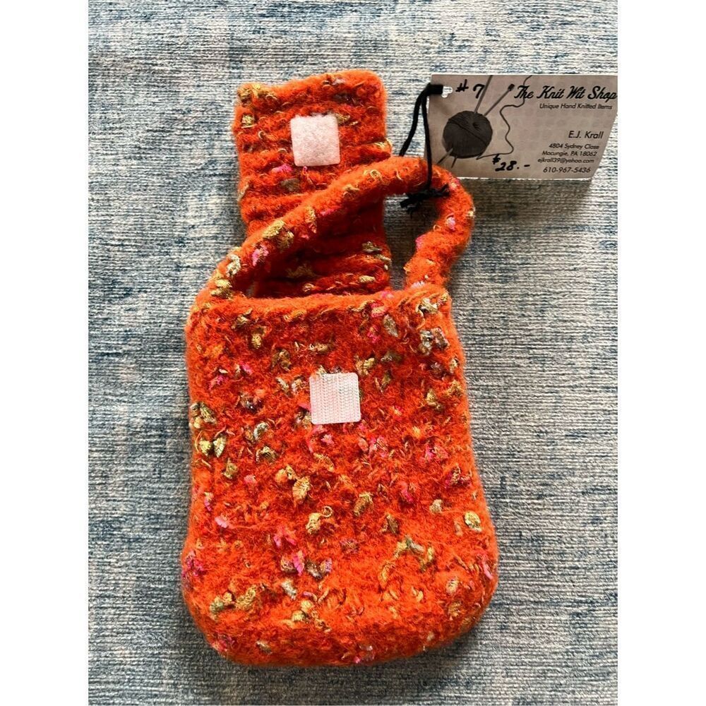 Handmade Orange Multi Color Knit Handbag - Picture 4 of 6